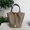 Handmade Genuine Top-Grain Leather Picotin Handbag - 18cm Togo Leather Bag with Solid Brass Hardware, Artisanal Craftsmanship Women's Tote Purse