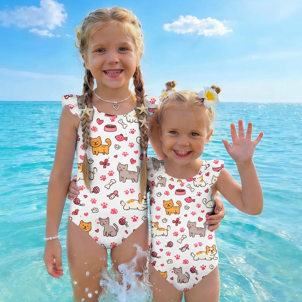 Girls One Piece Swimsuit Summer Animal Print Kids Swimwear Sleeveless Casual Beachwear Toddler Bathing Suit for Children