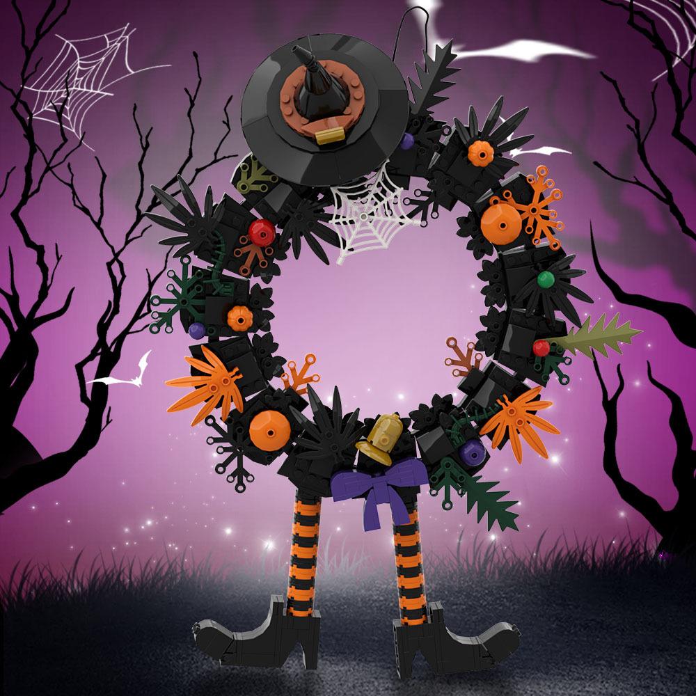 

Halloween Wreath With Hat Building Blocks Toys Model DIY Bricks Kids Adult Ideas Festival Assembly Deco Gift Box Sets