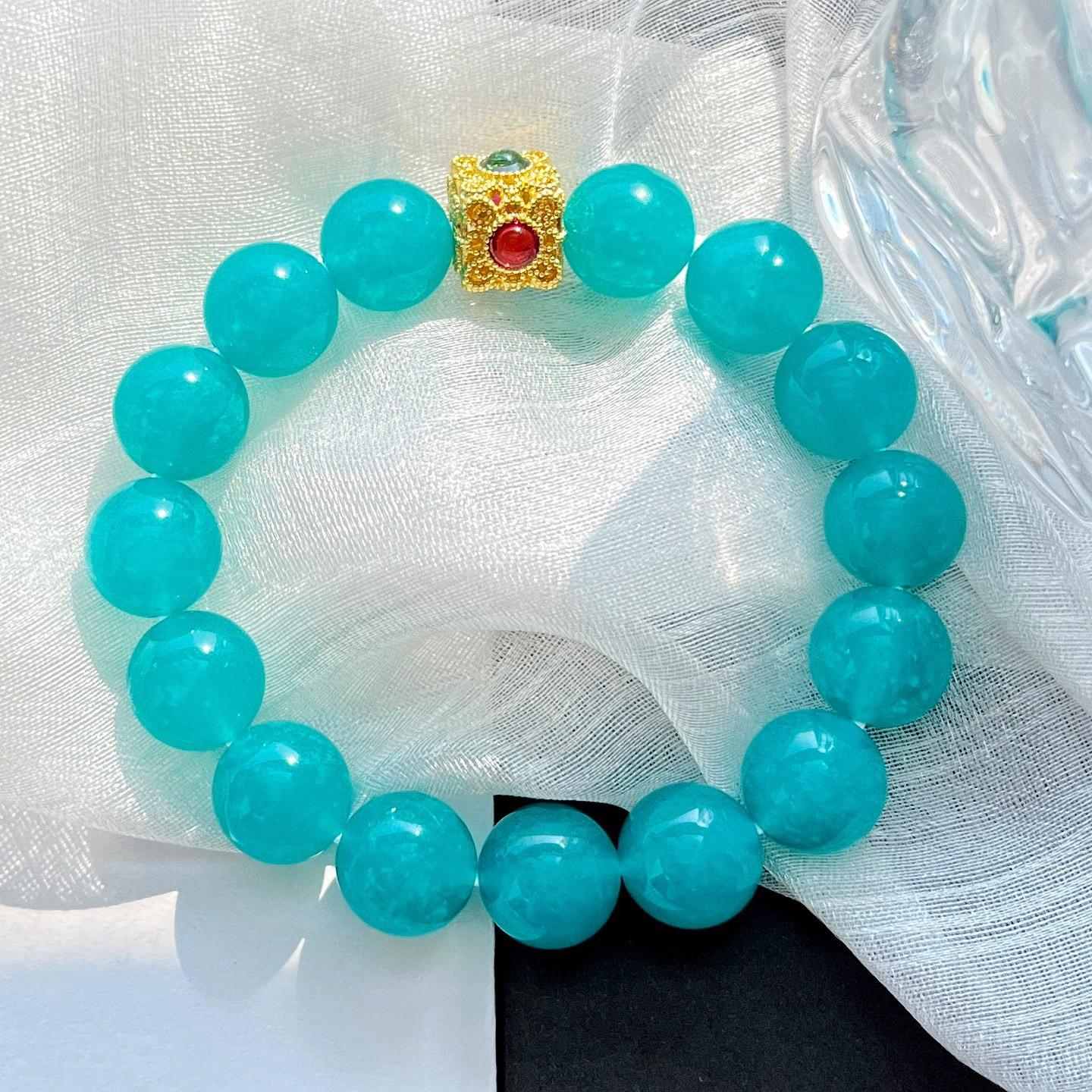 12Mm Design Tianhe Stone Color Madai Blue Quartzite Bracelet Bracelet.