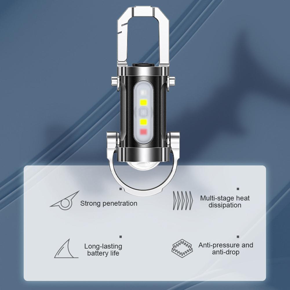 Mini Flashlight Multifunctional Portable Keychain Torch USB Rechargeable Ultralight Camping Flashlight for Camping Hiking
