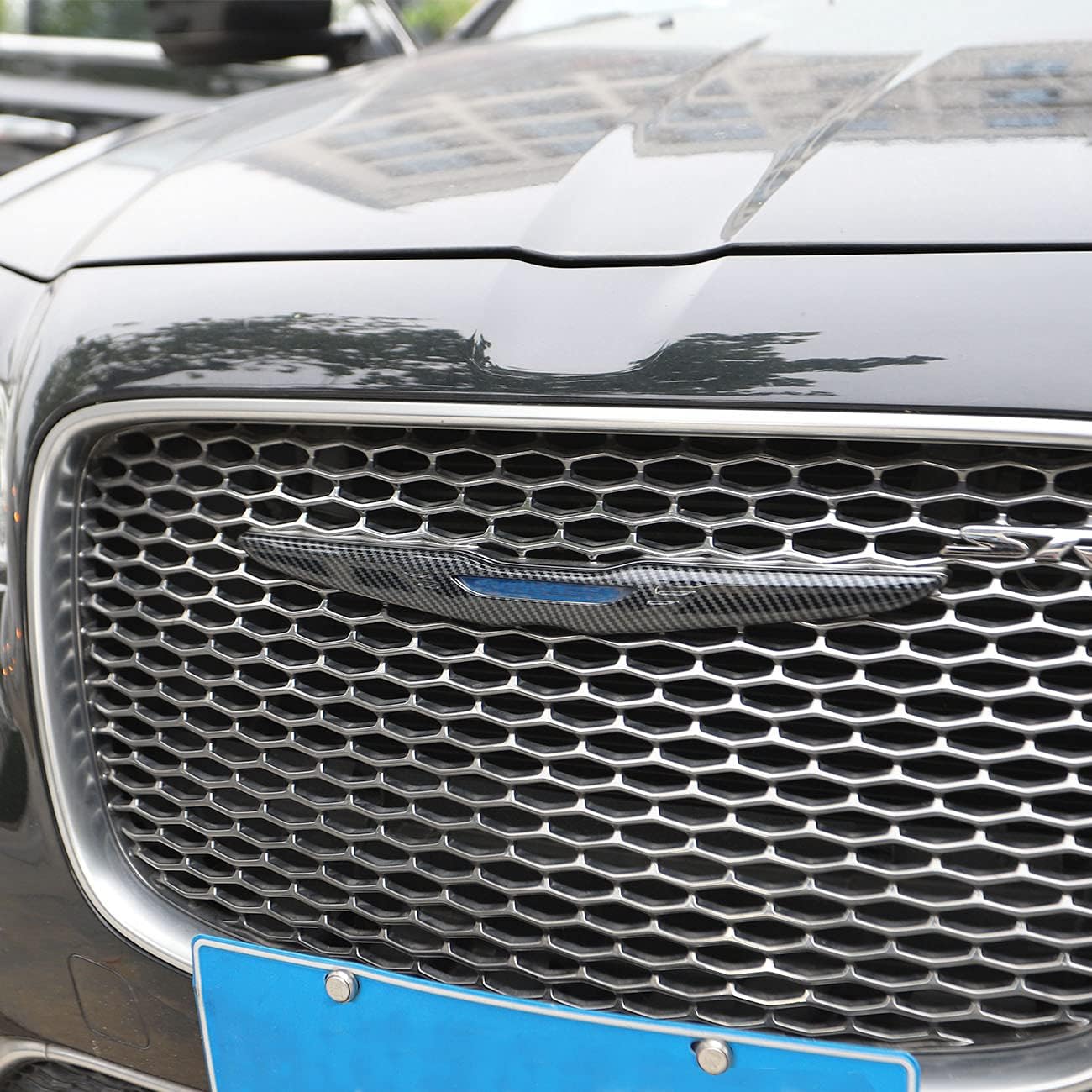 Crosselec Carbon fiber look Front Bumper Grill Grille Cover Molding Trim For 2015-2021 Chrysler 300