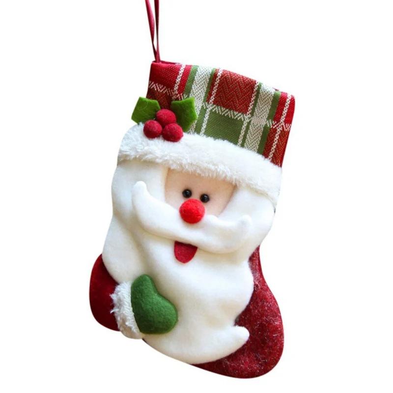 Cute Christmas Stockings Socks Fireplace Hanging Stockings Plush Personalized Home Party Decoration with Snowman Santa Elk Bear