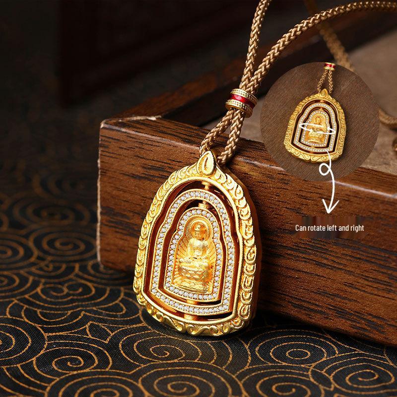 Ancient Gold-Plated Rotating Buddha Amulet Necklace for Men & Women – Luck, Wealth, and Peace Electroplated Gold