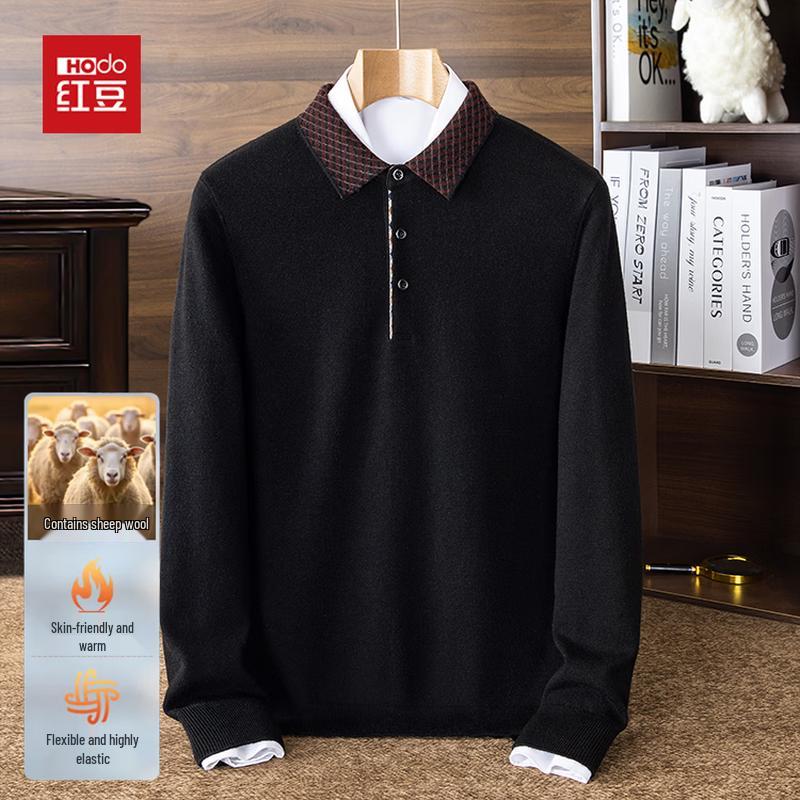 Hodo Men's Wool-Blend Thickened Knit Pullover Sweater
