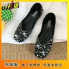 Fashion sparkling rhinestone shallow mouth square head single shoes versatile flat-bottomed temperament women's shoes 2025 spring and summer new model