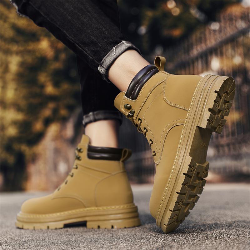 Autumn high-top lace-up small yellow boots new fashion trend Martin boots men's retro casual tooling boots RW2279