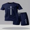 New Minimalist Solid-Color Paris Letter Print T-Shirt and Shorts Two-Piece Set Summer Plus-Size Athletic Men's Short-Sleeve Set