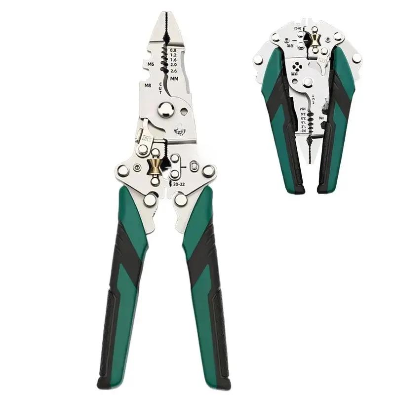 

Инструмент для зачистки проводов Складной резак для кабеля Плоскогубцы для зачистки проводов Многофункциональный ручной инструмент электрика для резки проводов Обжимка намотка зелёный