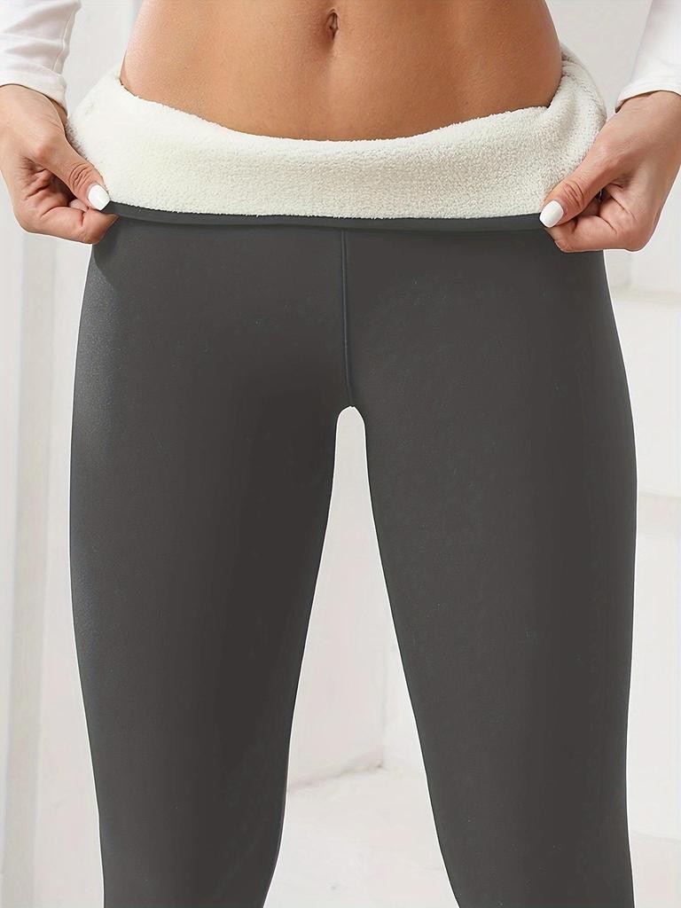 Women's High-Waisted Plus Velvet Warm Leggings - Thick Winter, Elastic Waistband, Tummy Control, Solid Color