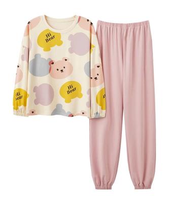 MowaLef Cotton Pajamas for Spring and Lightweight and Long Long Crew Cute Loungewear Pink Women's 100% Summer, Relaxing, Sleeves, Pants, Soft, Neck,