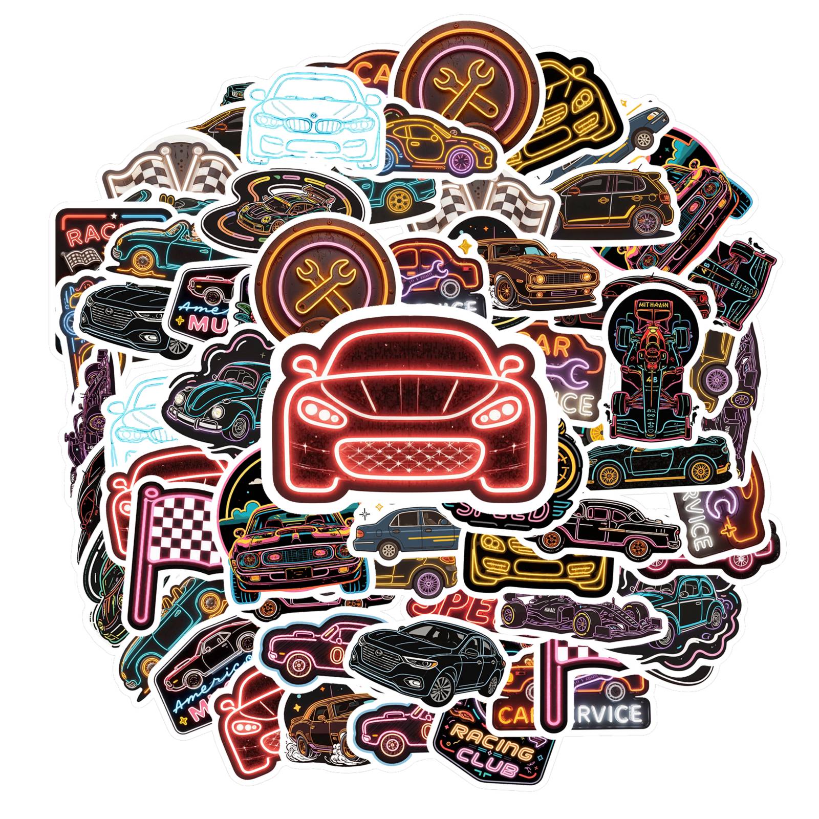 

35pcs-50pcs Cartoon Racing Cars Stickers Futuristic Speed Neon Graffiti Racing Car Stickers For Guitar Laptop Helmet Skateboard