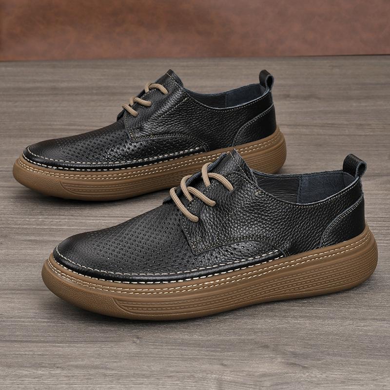 Men s Summer Genuine Leather Breathable Perforated Sandals - Business Casual Top Layer Cowhide Shoes 43