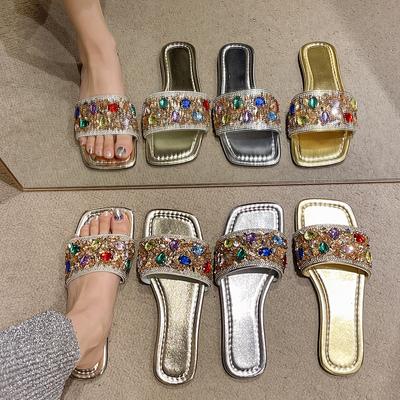 Mode Damen Schuhe 2024 Trend Sommer Neue Hausschuhe Ballerinas Strass Gold Sandalen Sexy Zuhause Niedriger Preis Dropshipping Zentrum