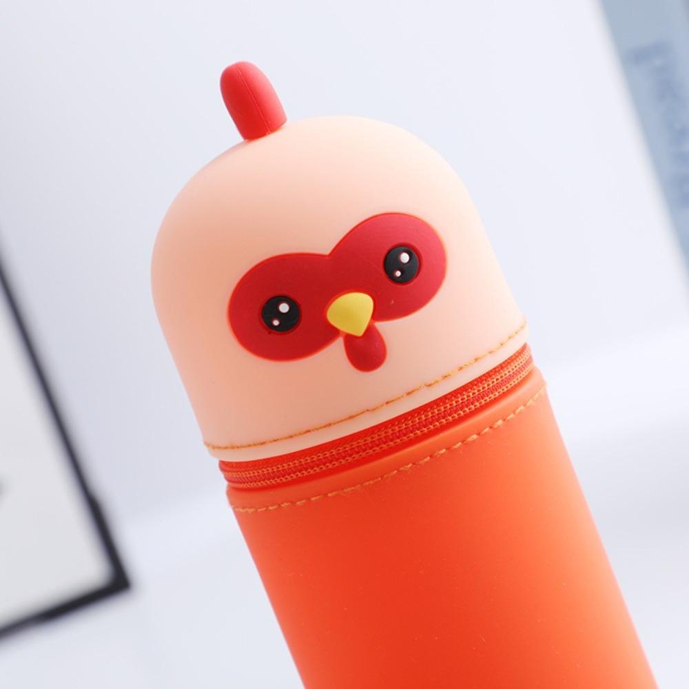 Dirt Resistant Pen Container Silicone Stationery Organizer Cartoon Pencil Holder  for Students