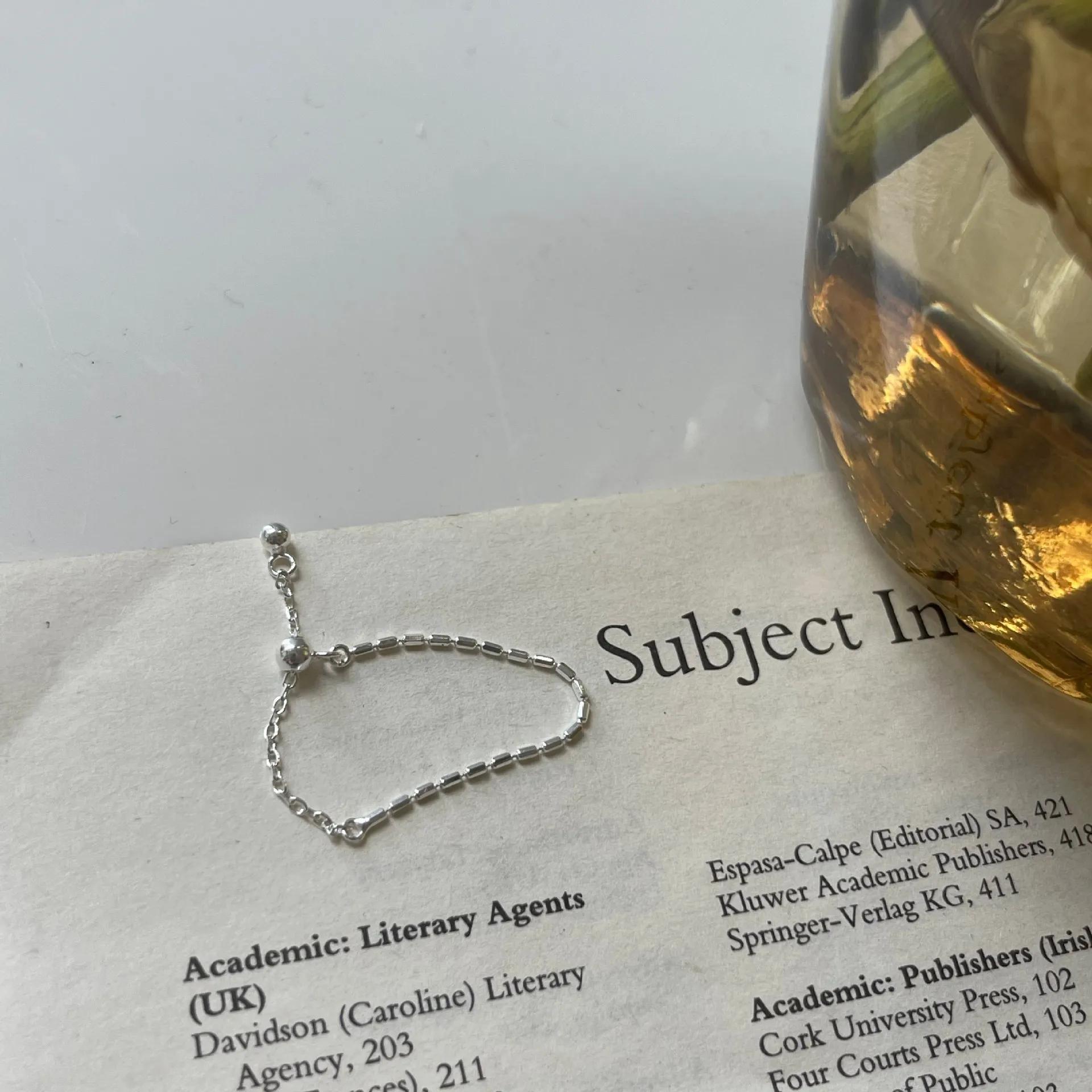 PONYKISS 925 Silver Flower Ball Long Tassel Chain Adjustable Pull Ring for Women Index Finger Ring Trendy Fine Jewelry