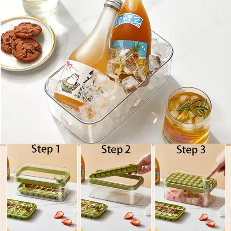 Ice Cube Maker With Storage Box Silicone Press Type Ice Tray Making Mould For Bar Gadget Kitchen Accessories YLE019