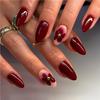 Red Glitter Pearl Flower Almond Shaped Wearable Nails