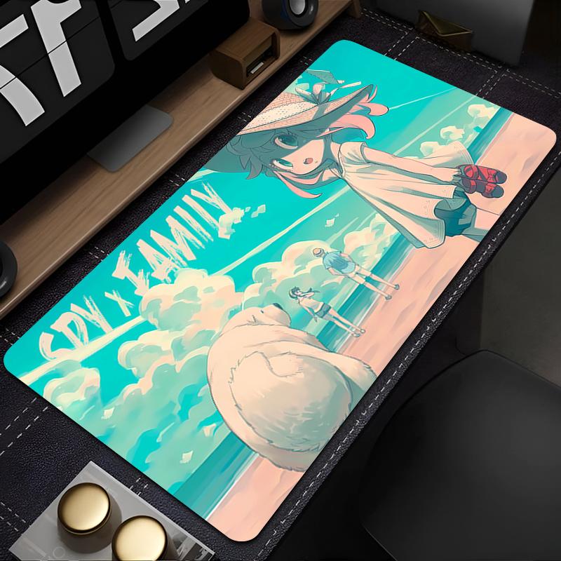 Gaming Mouse Pad Large Desk Mat Antislip Rubber Base Stitched Edges Halloween Anime Family Print for Gaming Office Desk