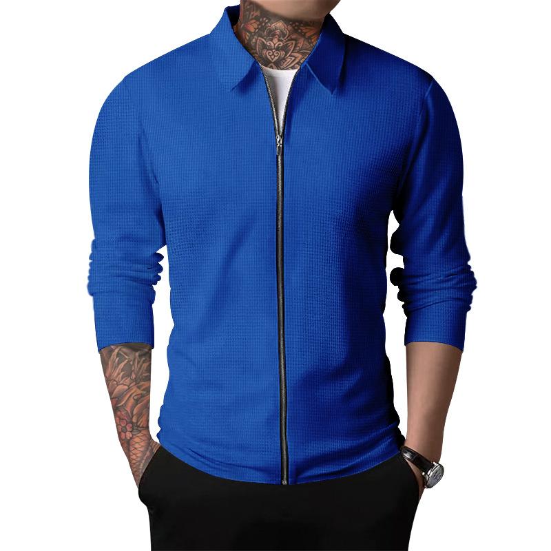 Summer Popular Waffle Outdoor Polo Collar Jacket Men's Coat Nick Casual Sports Zipper Cardigan Long Sleeve Coat