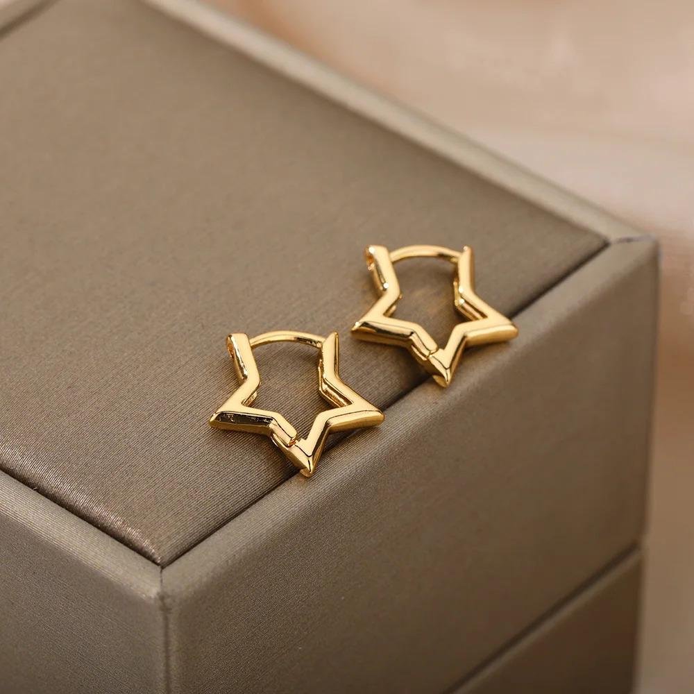 925 Sterling Silver Star Hoop Earings For Women Trend New In Luxury Gold Color Earrings Ear Jewelry Gift Pendientes