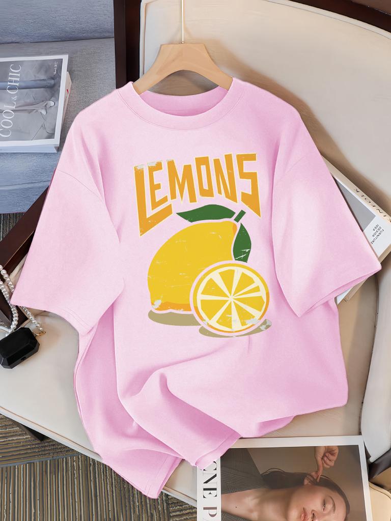 Fresh Lemon Fruit Prints Women Tee Shirt Casual Oversized T-Shirts Breathable Cotton Short Sleeve Comfortable O-Neck Tops