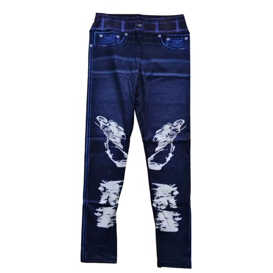 Women Pants High-Elastic Tight-Fit Fabric Imitation Jeans Leggings with Pockets Printing Ergonomic Tailoring Yoga Pants