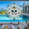 Metal Wind Spinner Chime Outdoor Hanging Garden Decor with Floral Skull Design Perfect for Halloween Christmas Thanksgiving Blue Green