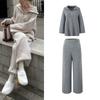 Fall and Winter New Arrival Knitting Suit Women's Fashion Loose and Lazy Style Pullover Zipper Sweater High Waist Wide Leg Pants