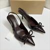 Elegant Butterfly-knot Women High Heels Shoes Pointed Toe Wedding Party Prom Slingbacks Patent Leather Female Dress Pumps