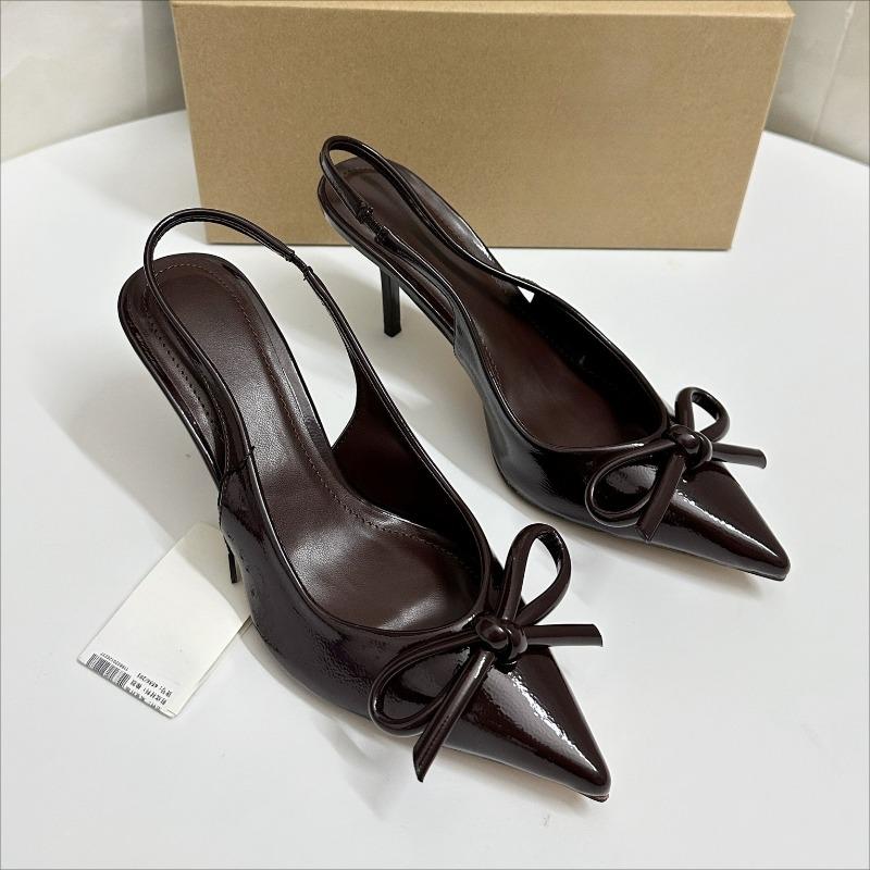 Elegant Butterfly-knot Women High Heels Shoes Pointed Toe Wedding Party Prom Slingbacks Patent Leather Female Dress Pumps