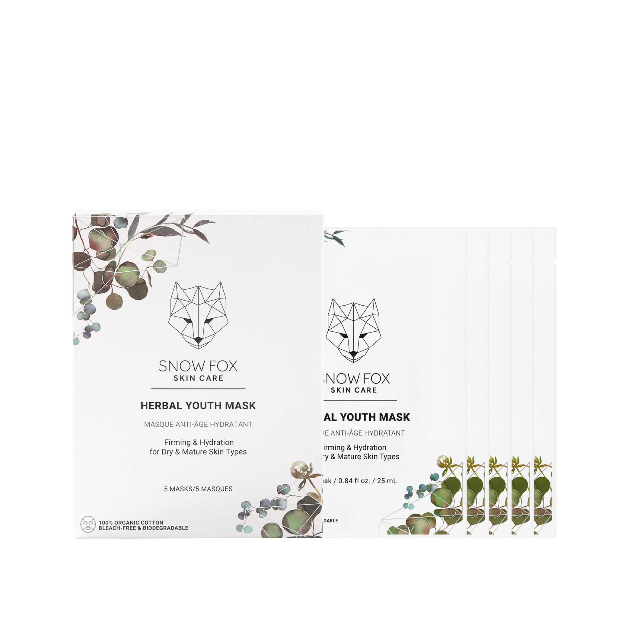 

SNOW FOX SKINCARE Травяная маска для молодости Маски для и для Чувствительной Сухой кожи и Идеально подходит для Возраста Отличный подарок Индивидуально (5 Коробка) - Увлажняющий, белый