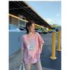 Summer 2026 Women's Loose Korean Style Cartoon Short Sleeve T-Shirt Student Dyed Trendy Mid-Length Round Neck Top