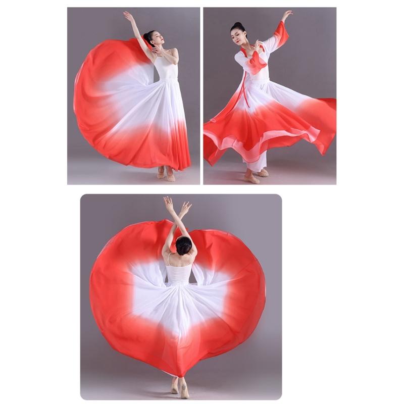 Women's Lyrical Dance Skirt Gradient Color Chiffon Long Swing Sheer Wrap Skirts for Modern Ballet Performances