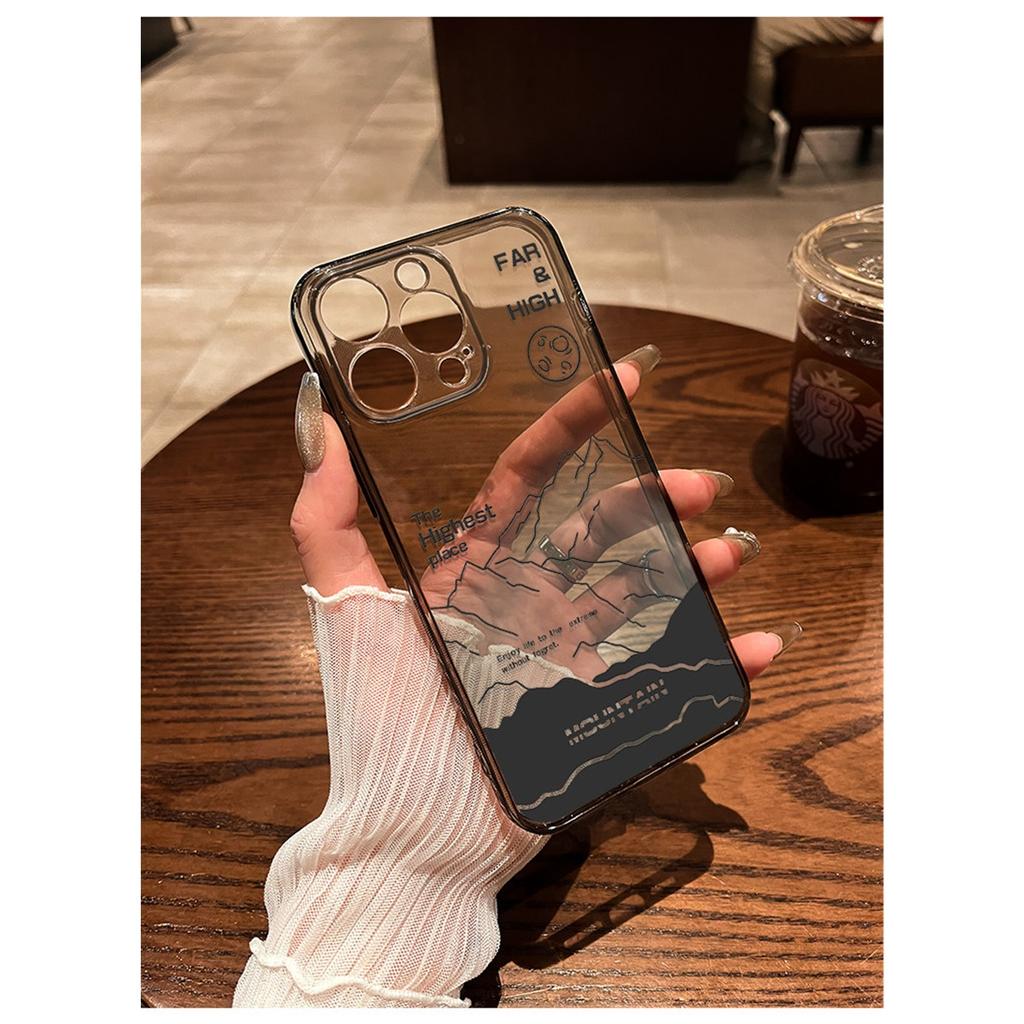 Minimalist Mountain Landscape TPU Phone Case For IPhone 15 14 13 12 11 Pro Max X XR XS 8 7 Plus, Clear Shockproof Protective Cover