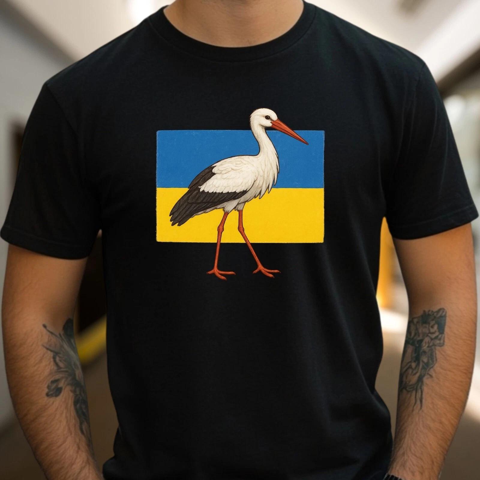T-Shirt Herren Storch mit Ukrainische Flagge Motiv Baumwolle Größe S bis 5XL XS