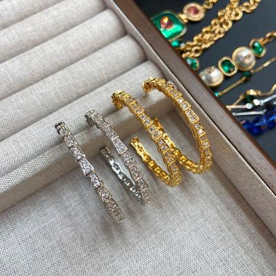 Light Luxury Full Diamond Snake Earrings Snake Bone Section High-End Niche Design C Ring Earrings Cold Wind Earrings
