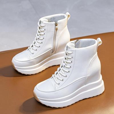 Scarpe in Vera Pelle Donna Sneakers alla Moda Primavera Autunno Piattaforma Piattaforma Marca Scarpe Casual da Donna Rialzanti 9cm Nero Beige