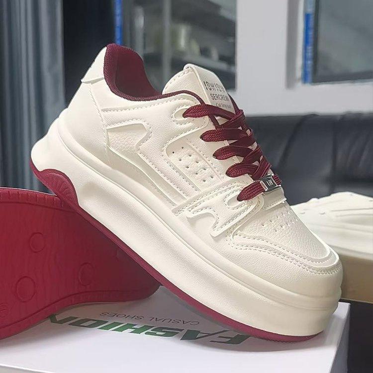 

Women White Platform Sneakers 2025 Autumn New Height Increase Round Toe Lace Up Casual Shoes Comfortable Outdoor Non Slip Flats 35 красный