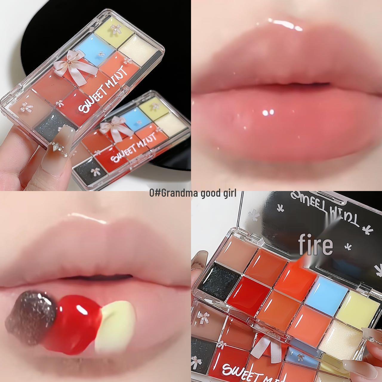 SweetMint 10-Color Lip Jelly Palette: Natural, Moisturizing, Non-Transfer Lipstick & Gloss