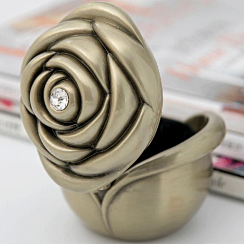 Mini Jewelry Storage Box Inlaid Gem Polishing Organizer Flower Shape Portable Alloy Storage Earrings Ring Dresser Decorative