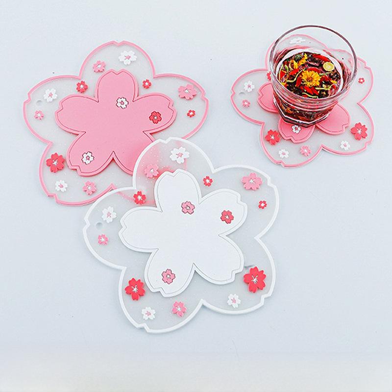 1 STÜCK Kawaii Untersetzer im japanischen Stil Sakura Kaffeetasse Untersetzer Sakura Isolierte Tischmatte Tee Milch Tasse Home Dekoration Trinkgeschirr
