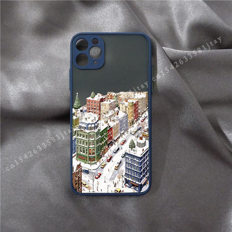 Christmas Phone Case for IPhone 16 15 14 11 Pro Max 14 Plus X XS XR 12 13 Mini Hand Painted Winter Snow House Matte Funda Cover