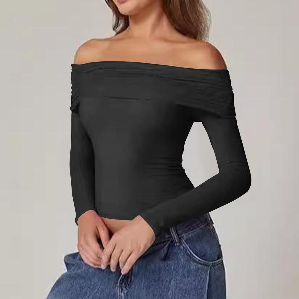 Women's Fashion Sexy One Shoulder Desire Long Sleeve Milk Silk Bottoming Shirt