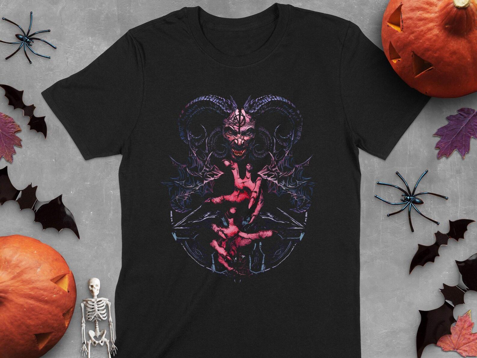 Gothic Demon T-Shirt, Witchcraft Dark Art Tee, Occult Horror Design, Halloween Mythology Shirt, Spooky Fashion Apparel XL