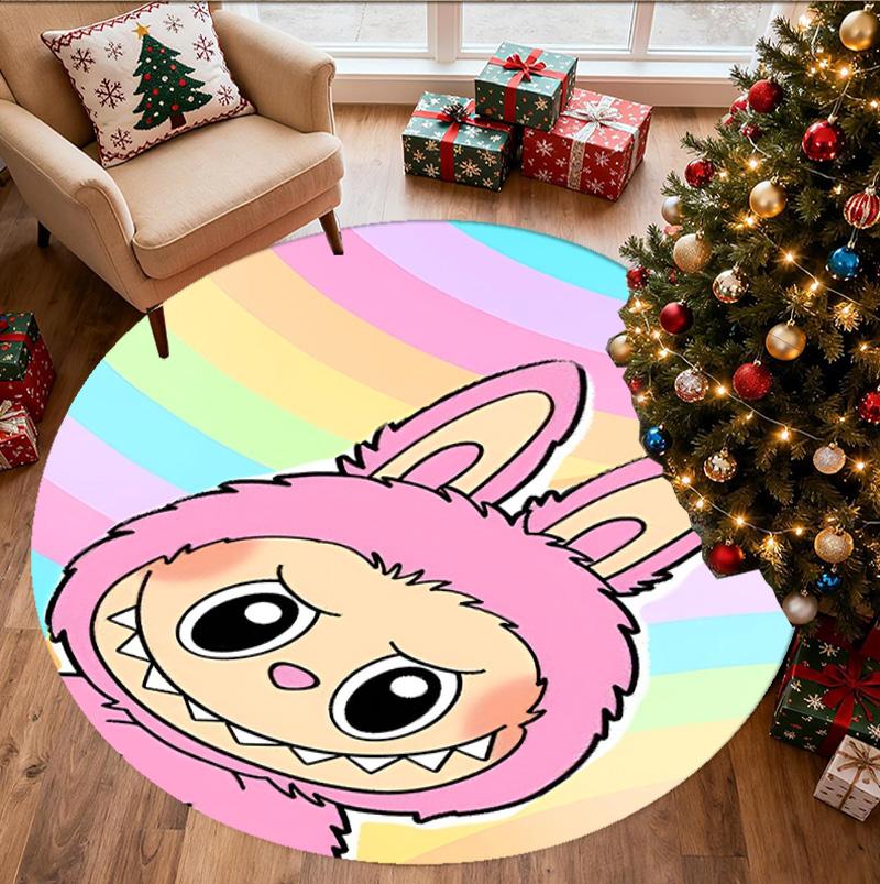 Labubu Pattern Round Rug, Indoor/Outdoor Mat, for Picnic, Gameroom, Bedroom, Office, Living Room, Home Decor Carpet, Birthday Gift