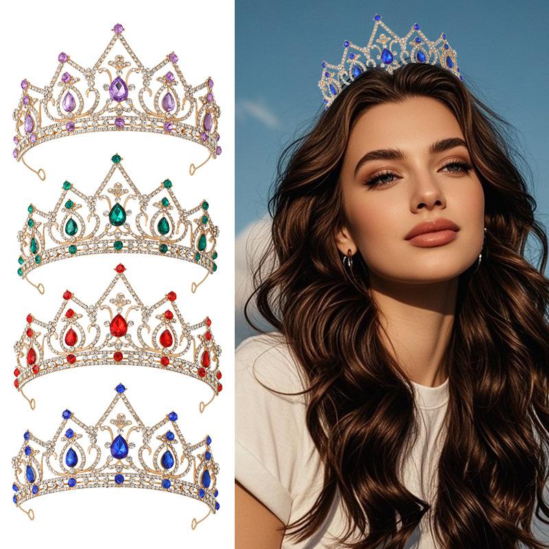 European Style Wedding New Style Tiara Inlaid with Rhinestone Crystal Bridal Round Alloy Inlaid Diamond Crown Baroque