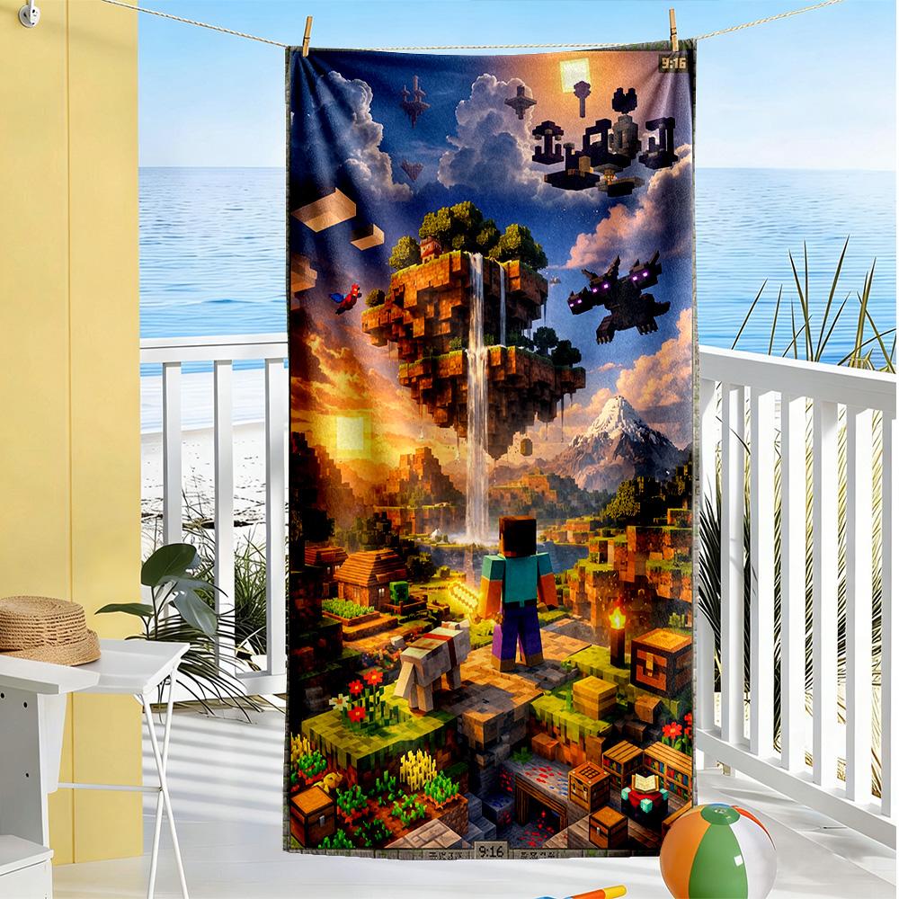 Minecraft Beach Towel Super Soft Microfiber Quickdry Fabric Comfortable Lightweight