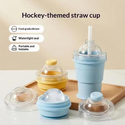 2-In-1 Portable Silicone Ice Ball Maker Cup Foldable Leak-Proof Travel Mug Kitchen Tools For Juice & Cocktails Summer Essential