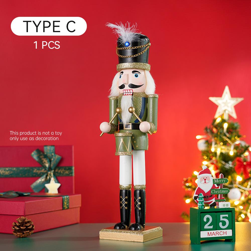 38CM Wooden Nutcracker Soldier Puppet Christmas Decoration Santa Claus Statue Desktop Ornament Navidad New Year Home Decoration